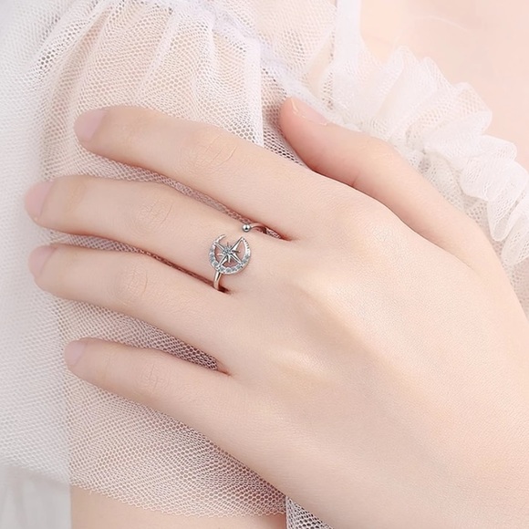 ✨ Silver S925 BOHO Adjustable Star Moon Ring ✨ - Picture 4 of 4